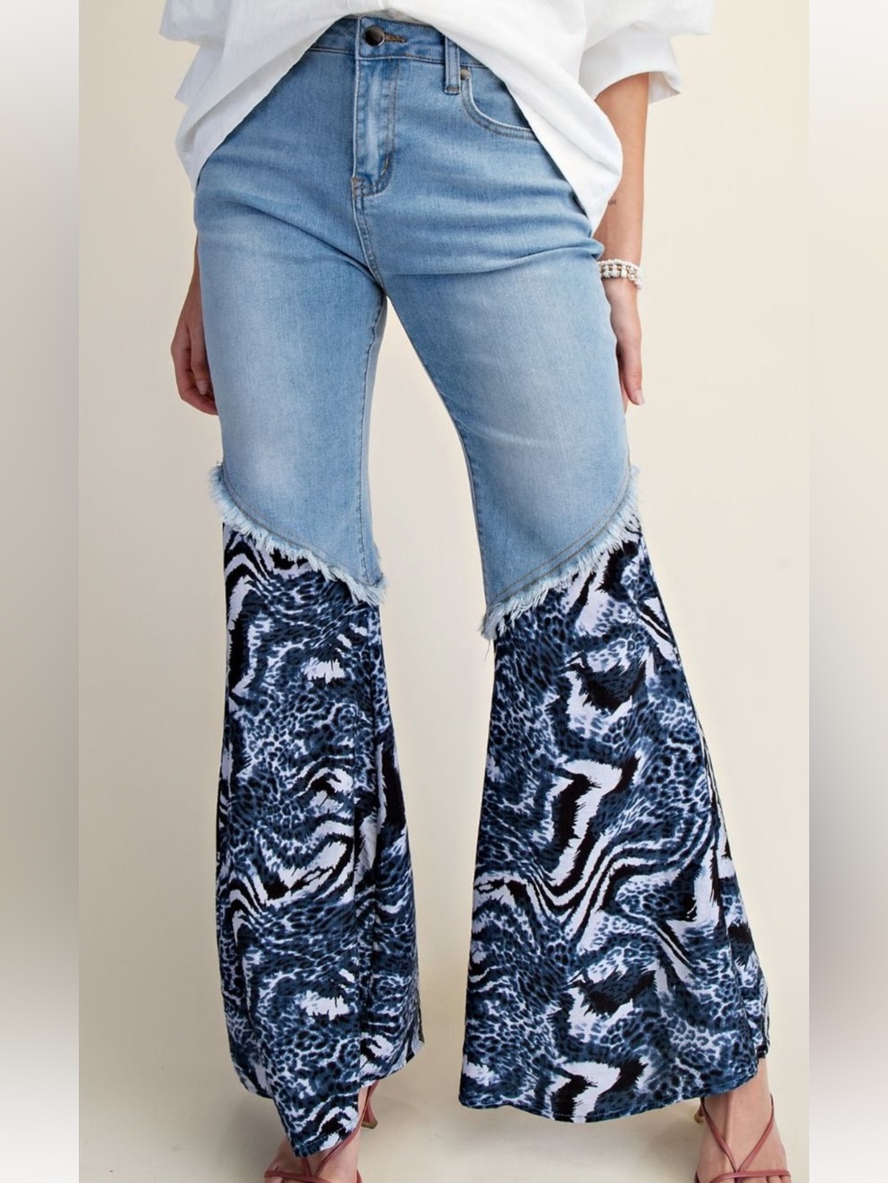 Light Blue Denim & Blue Animal-Print Flare Jeans - by Easel